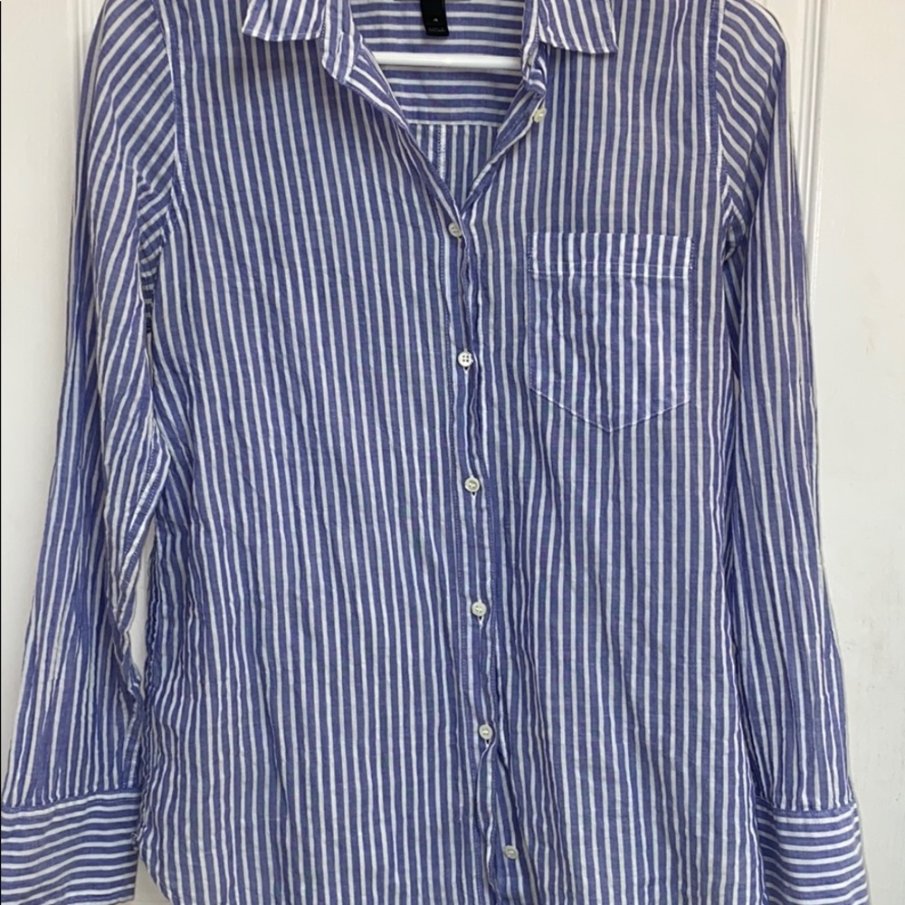 J Crew boy fitted collar shire blue/white strips